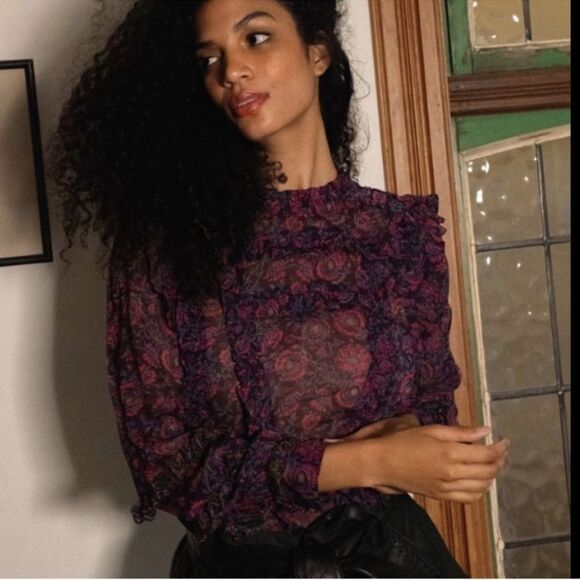 CLEOBELLA Fiorella Blouse NEW Size Medium Floral Long Sleeve Purple - Picture 3 of 13